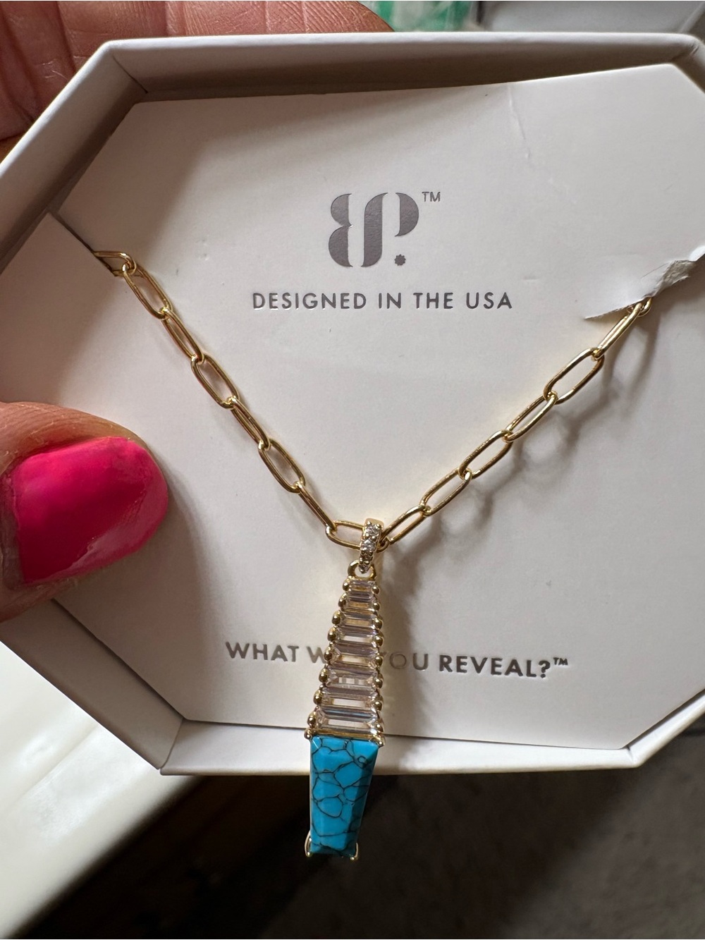 Gold Chain Necklace with Turquoise Pendant by bp